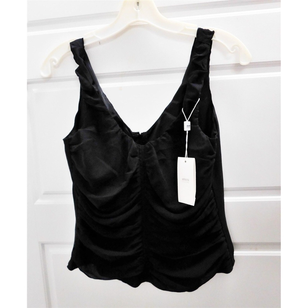 New Giorgio Collezioni Black Silk Ruched Shell‎ Cami Italy $565rt sz 8